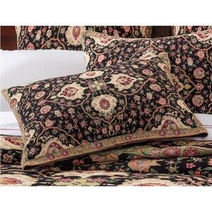 NIP CUDDLEDOWN Wickham Standard Sham 100% Cotton Jacquard Belgium Floral Black